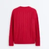 Pull à col en V en maille torsadée 100 % coton Pull à col en V en maille torsadée 100 % coton