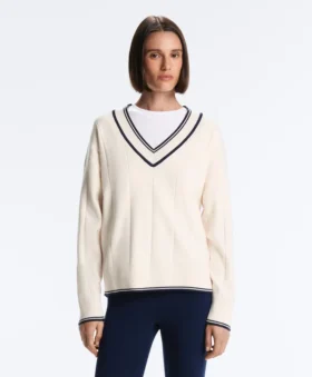 Pull en maille à col en V contrasté
