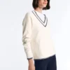 Pull en maille à col en V contrasté Pull en maille à col en V contrasté