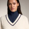 Pull en maille à mini-torsades et col en V Pull en maille à mini-torsades et col en V