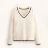 Pull en maille à mini-torsades et col en V Pull en maille à mini-torsades et col en V