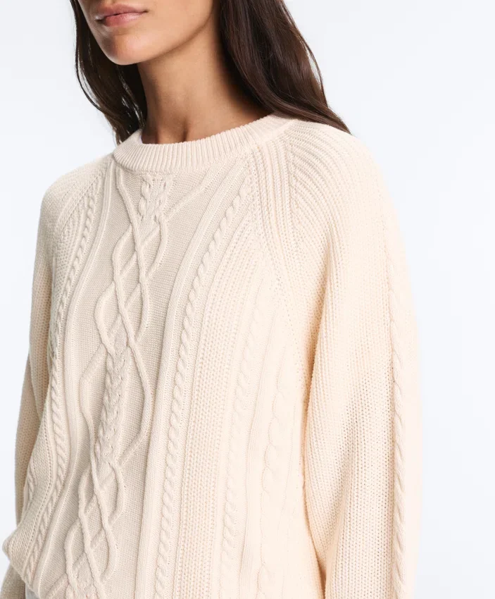 Pull en maille torsadée 100 % coton Pull en maille torsadée 100 % coton