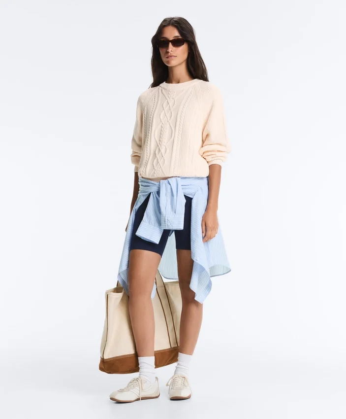 Pull en maille torsadée 100 % coton Pull en maille torsadée 100 % coton