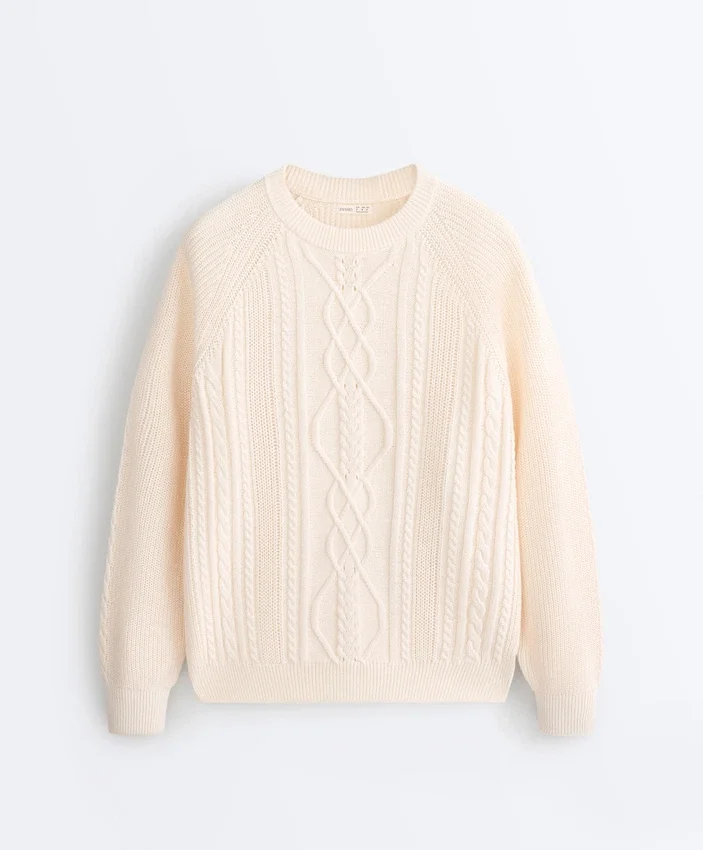 Pull en maille torsadée 100 % coton Pull en maille torsadée 100 % coton