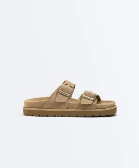 Sandales à plateforme en cuir refendu avec boucles