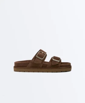 Sandales à plateforme en cuir refendu avec boucles