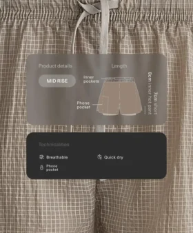 Short technique 2-en-1 à carreaux et taille mi-haute