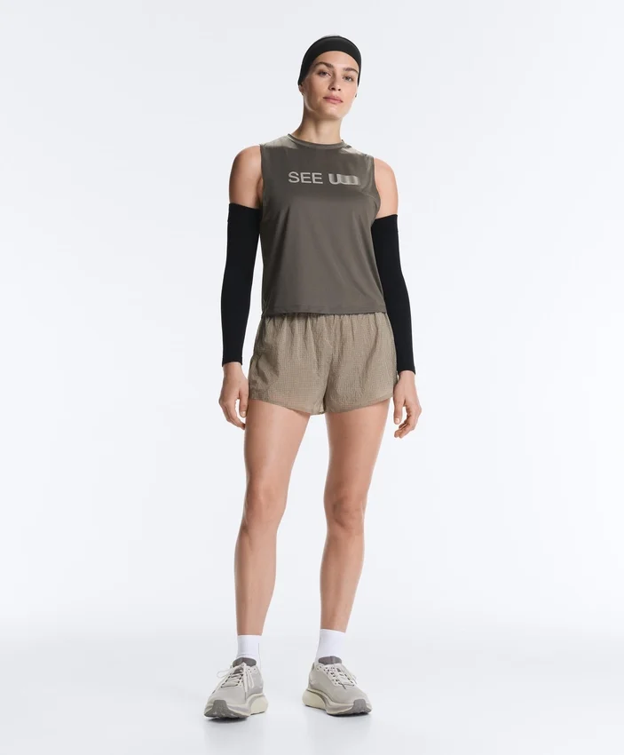 Short technique 2-en-1 à carreaux et taille mi-haute Short technique 2-en-1 à carreaux et taille mi-haute