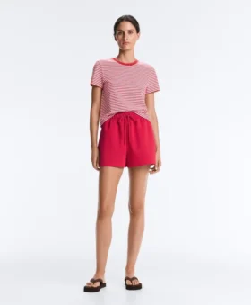 T-shirt à manches courtes en mélange de coton à rayures, coupe classique