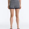 Shorts en maille rayée avec ceinture 100 % coton