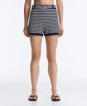 Shorts en maille rayée avec ceinture 100 % coton