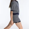 Shorts en maille rayée avec ceinture 100 % coton