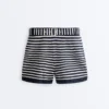 Shorts en maille rayée avec ceinture 100 % coton
