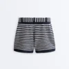 Shorts en maille rayée avec ceinture 100 % coton