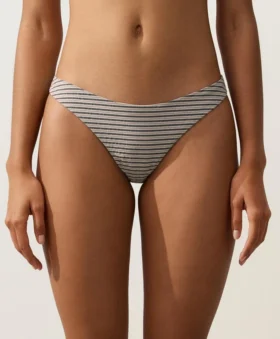 Slip bikini à couverture moyenne à découpe en U rayé en culotte