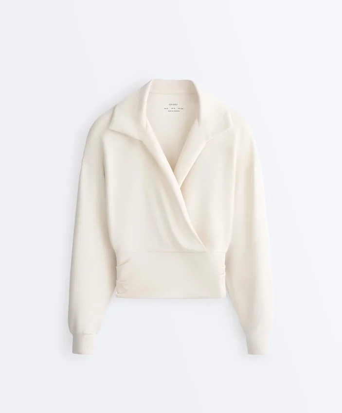 Sweat-shirt à col polo croisé en modal Soft Touch Sweat-shirt à col polo croisé en modal Soft Touch
