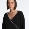 Sweat-shirt croisé avec passepoil contrasté et modal Sweat-shirt croisé avec passepoil contrasté et modal