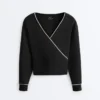 Sweat-shirt croisé avec passepoil contrasté et modal Sweat-shirt croisé avec passepoil contrasté et modal