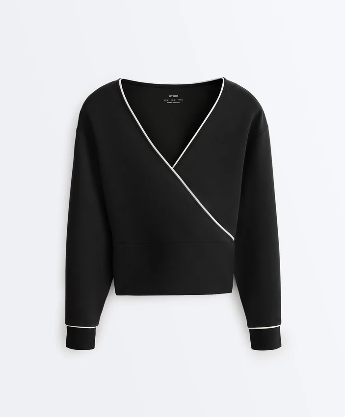 Sweat-shirt croisé avec passepoil contrasté et modal Sweat-shirt croisé avec passepoil contrasté et modal