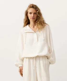 Sweat-shirt à demi-zip avec poche avant, mélange de lyocell et 24 % de lin