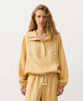 Sweat-shirt à demi-zip avec poche avant, mélange de lyocell et 24 % de lin