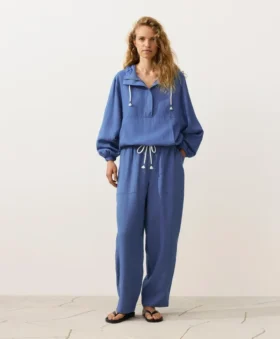 Sweat-shirt à demi-zip avec poche avant, mélange de lyocell et 24 % de lin
