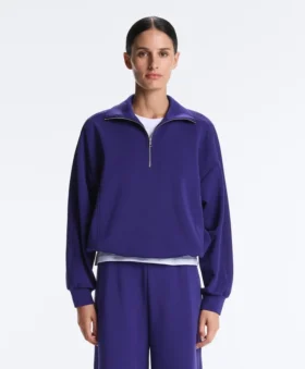 Sweat-shirt à demi-zip en modal brossé