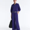 Pantalon droit à jambes larges en modal brossé Pantalon droit à jambes larges en modal brossé