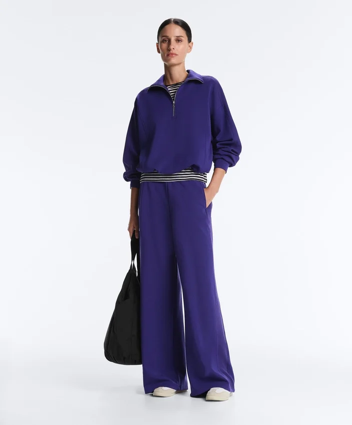 Pantalon droit à jambes larges en modal brossé Pantalon droit à jambes larges en modal brossé