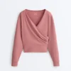 Sweat-shirt en modal brossé à col croisé Sweat-shirt en modal brossé à col croisé