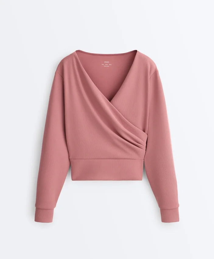 Sweat-shirt en modal brossé à col croisé Sweat-shirt en modal brossé à col croisé