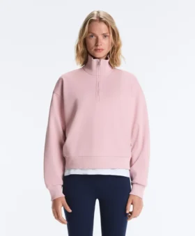 Sweat-shirt en piqué à col montant et fermeture éclair, avec coton