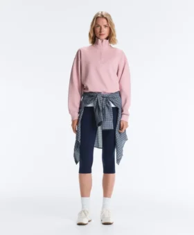 Sweat-shirt en piqué à col montant et fermeture éclair, avec coton