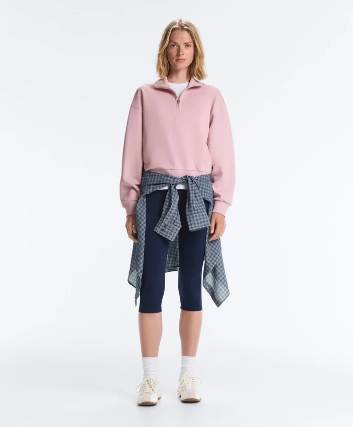 Sweat-shirt en piqué à col montant et fermeture éclair, avec coton Sweat-shirt en piqué à col montant et fermeture éclair, avec coton