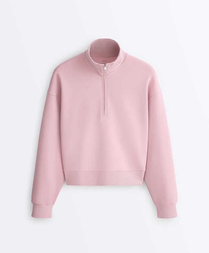 Sweat-shirt en piqué à col montant et fermeture éclair, avec coton Sweat-shirt en piqué à col montant et fermeture éclair, avec coton