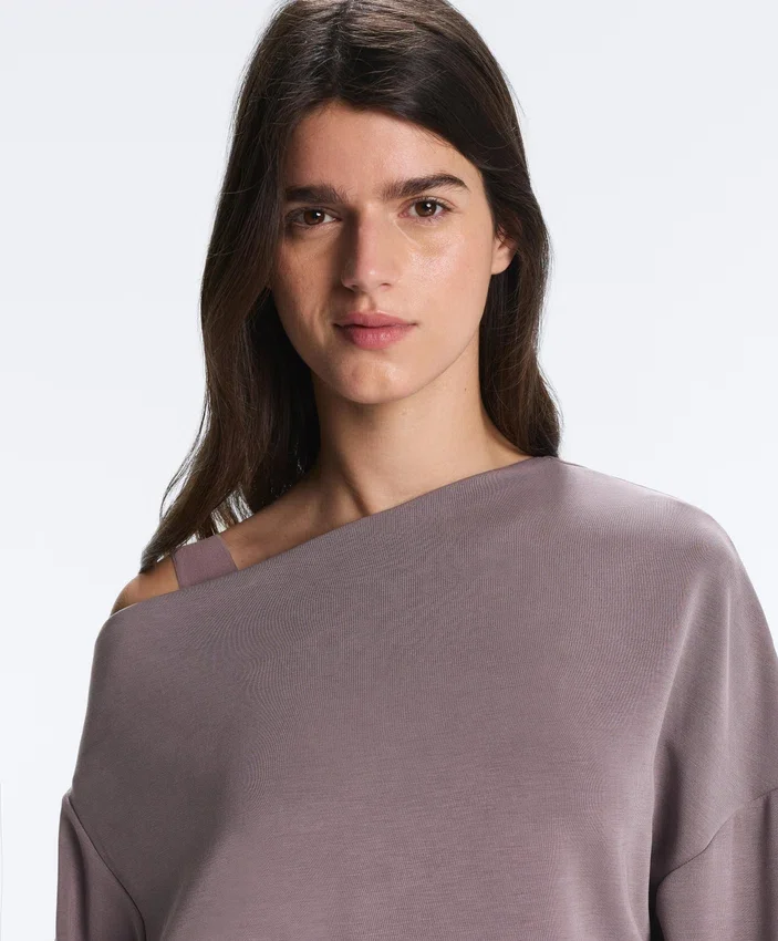 Sweat-shirt à encolure asymétrique, taille ajustable et modal Soft Touch Sweat-shirt à encolure asymétrique, taille ajustable et modal Soft Touch