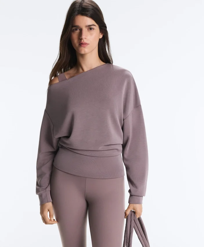 Sweat-shirt à encolure asymétrique, taille ajustable et modal Soft Touch Sweat-shirt à encolure asymétrique, taille ajustable et modal Soft Touch