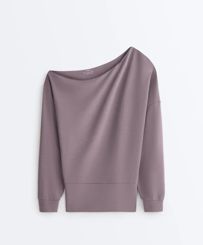 Sweat-shirt à encolure asymétrique, taille ajustable et modal Soft Touch Sweat-shirt à encolure asymétrique, taille ajustable et modal Soft Touch