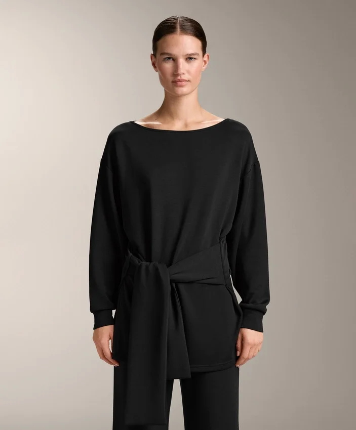 Sweat-shirt long en modal avec traitement Soft Touch au toucher doux avec détail noué Sweat-shirt long en modal avec traitement Soft Touch au toucher doux avec détail noué