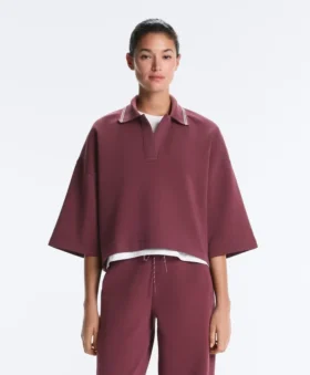 Sweat-shirt polo en mélange de coton à manches larges