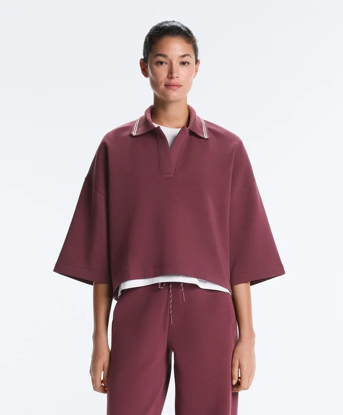 Sweat-shirt polo en mélange de coton à manches larges Sweat-shirt polo en mélange de coton à manches larges