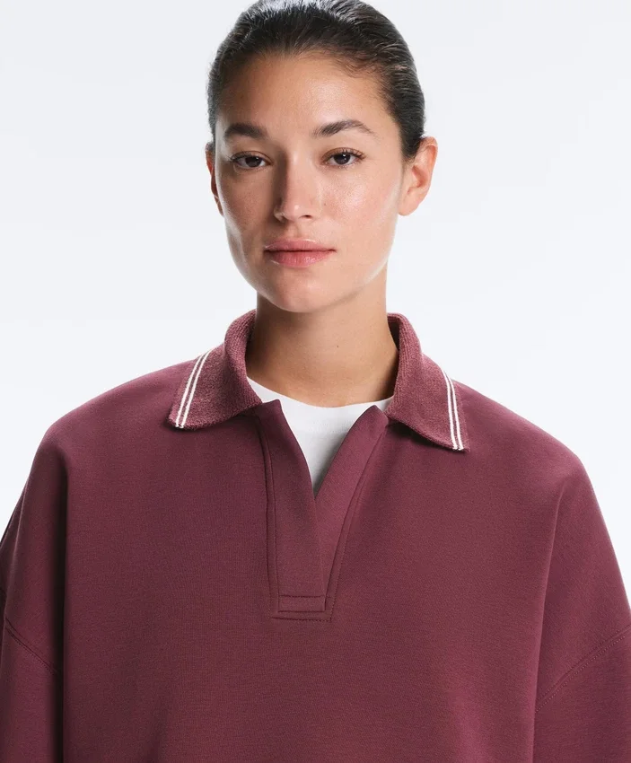 Sweat-shirt polo en mélange de coton à manches larges Sweat-shirt polo en mélange de coton à manches larges