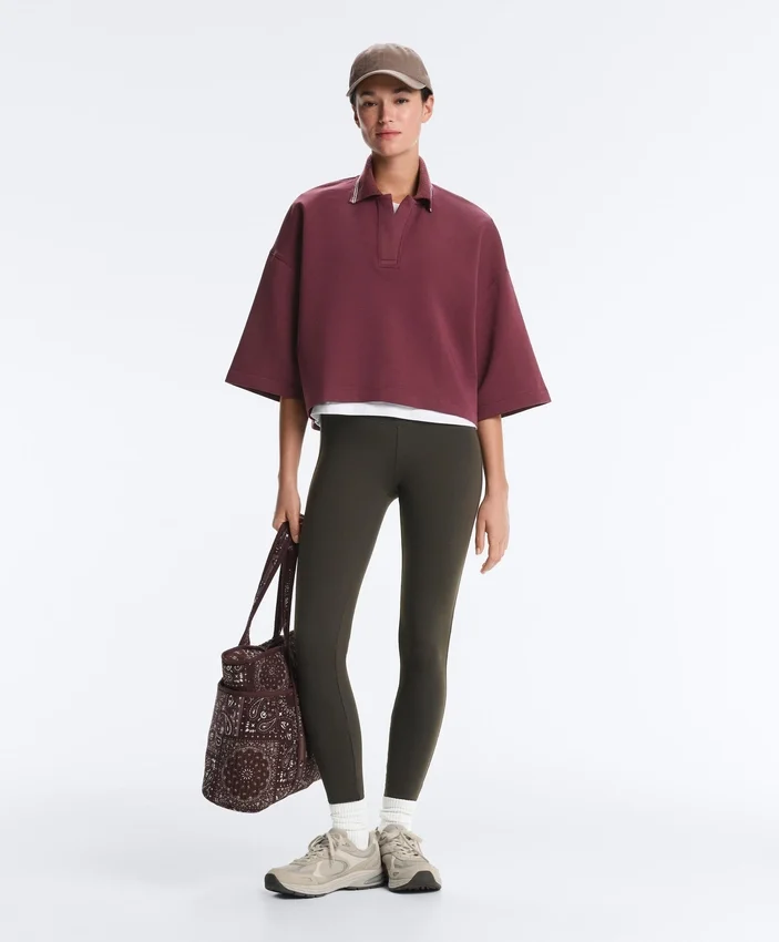 Sweat-shirt polo en mélange de coton à manches larges Sweat-shirt polo en mélange de coton à manches larges