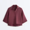 Sweat-shirt polo en mélange de coton à manches larges Sweat-shirt polo en mélange de coton à manches larges