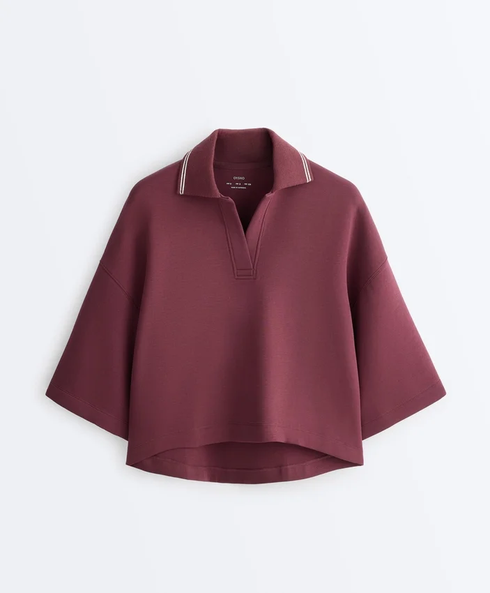 Sweat-shirt polo en mélange de coton à manches larges Sweat-shirt polo en mélange de coton à manches larges