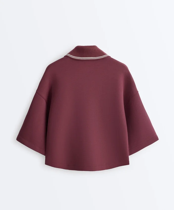 Sweat-shirt polo en mélange de coton à manches larges Sweat-shirt polo en mélange de coton à manches larges