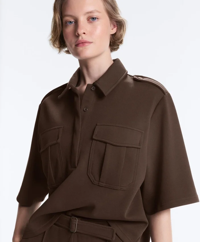 Sweat-shirt utilitaire à manches courtes en piqué de coton Sweat-shirt utilitaire à manches courtes en piqué de coton