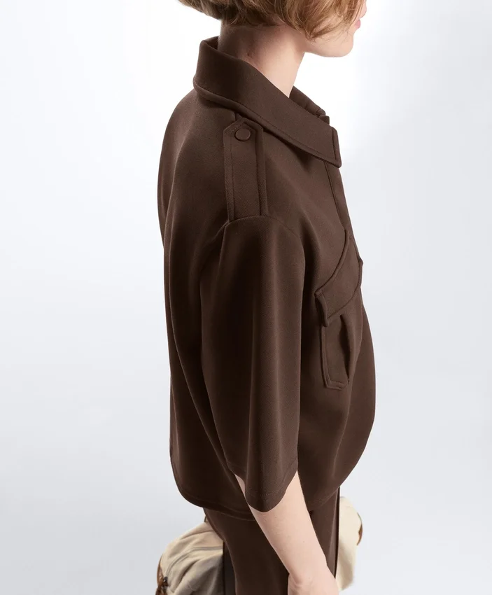 Sweat-shirt utilitaire à manches courtes en piqué de coton Sweat-shirt utilitaire à manches courtes en piqué de coton
