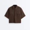 Sweat-shirt utilitaire à manches courtes en piqué de coton Sweat-shirt utilitaire à manches courtes en piqué de coton
