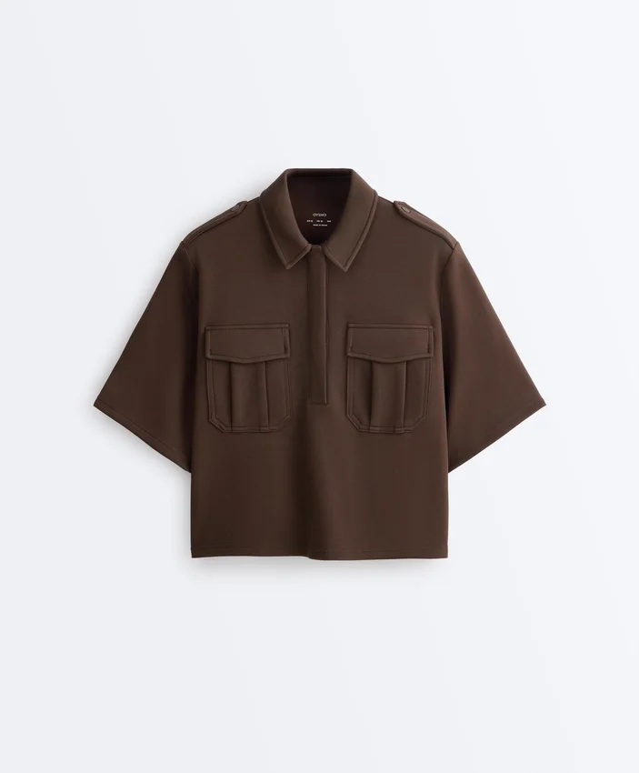 Sweat-shirt utilitaire à manches courtes en piqué de coton Sweat-shirt utilitaire à manches courtes en piqué de coton